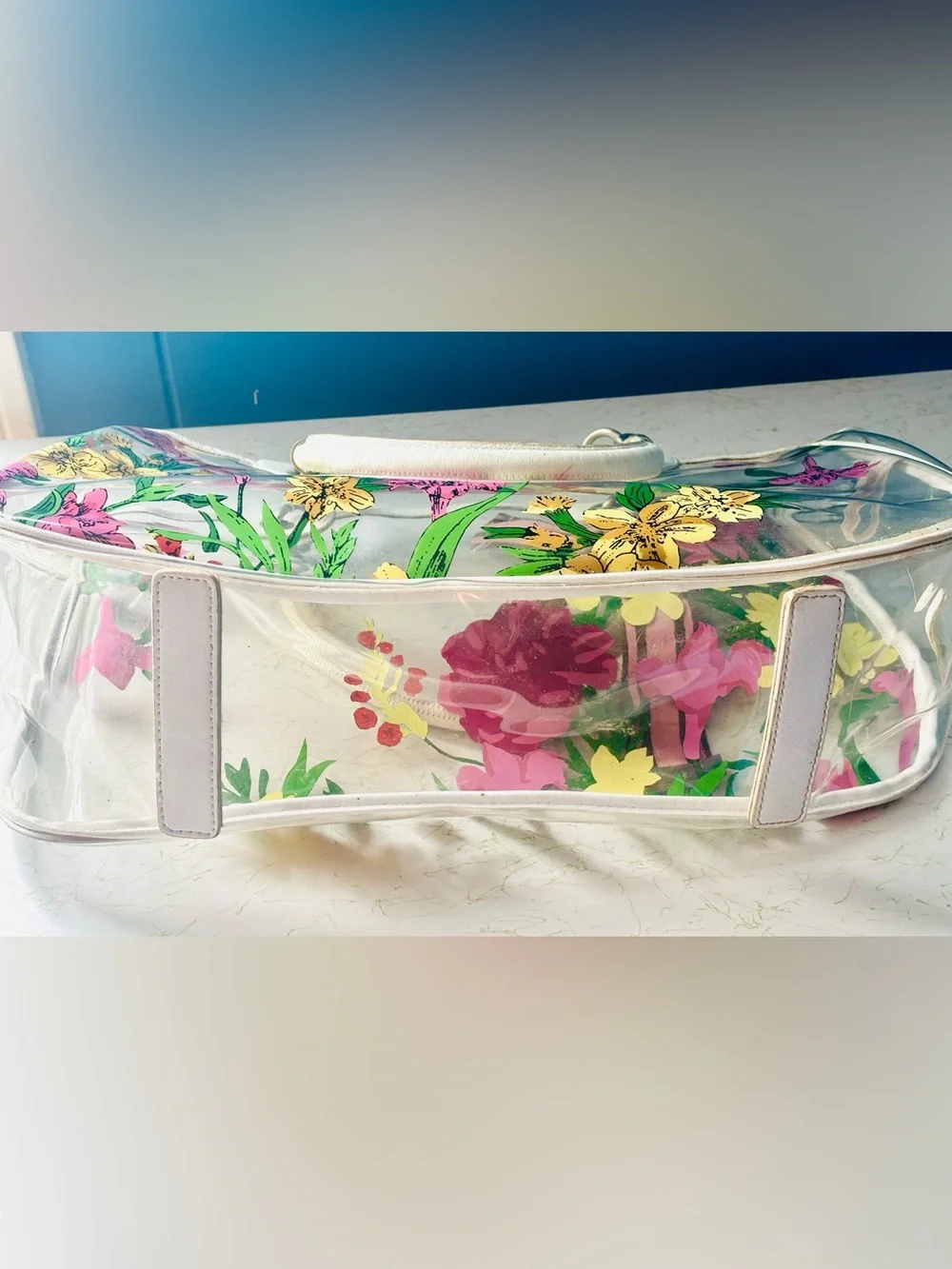 Vintage Y2K Clear Floral Polyvinyl Tote with Leather Handles by Laundry Shelli S